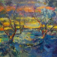 Winter evening in the garden