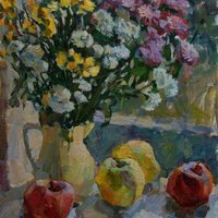 Flowers and apples