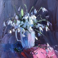 Snowdrops on blue