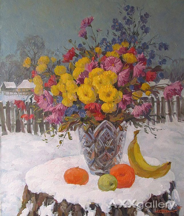 Last Chrysanthemum, the first snow